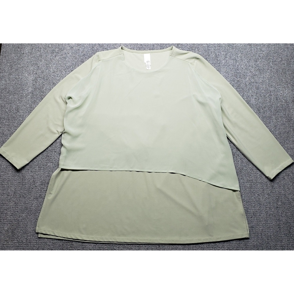 Wynne Layers Blouse Womens XL Sage Green Layered Long Sleeve Stretch Tunic Top